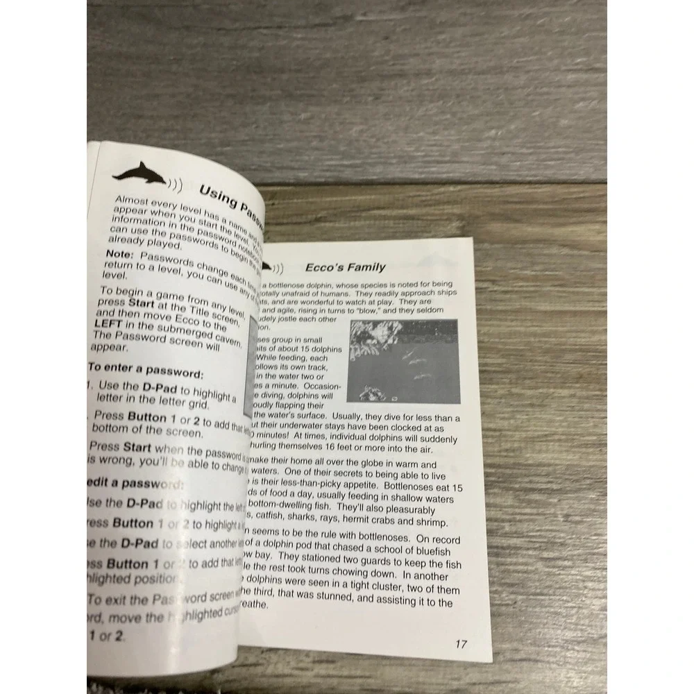 Sega Game Gear Ecco the Dolphin Instruction Manual Original 1993 Booklet